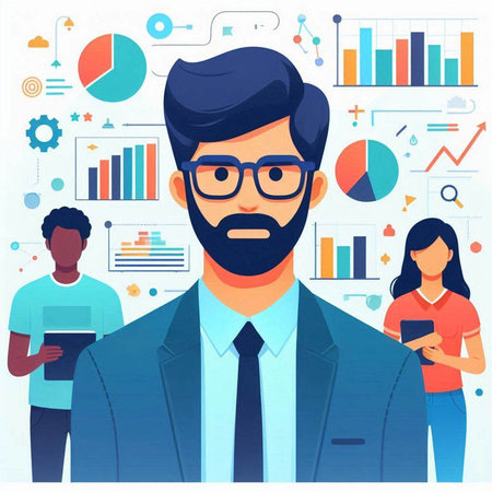 Businessman with a beard and glasses. Vector illustration in flat style