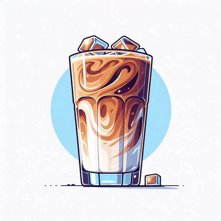Illustration of a glass of cappuccino with ice cubesのイラスト素材