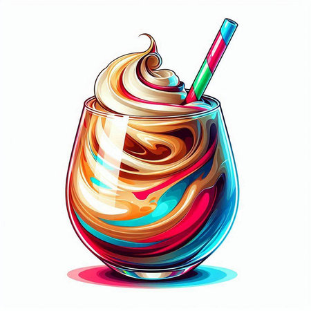 Colorful milkshake in a glass with a straw. Vector illustrationのイラスト素材