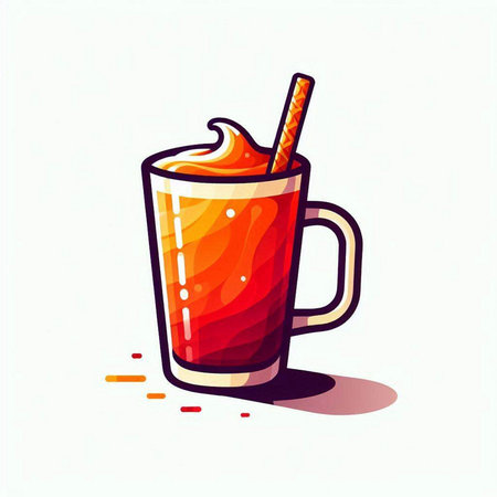 Cup of hot chocolate with whipped cream and straw, vector illustrationのイラスト素材
