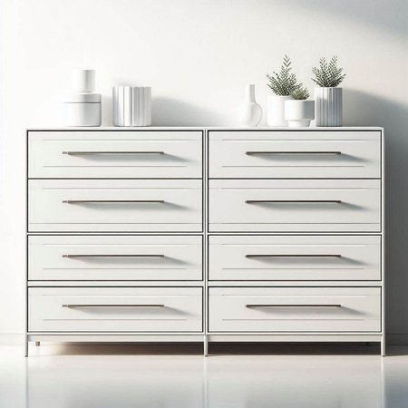 White chest of drawers in a modern interior. 3d render