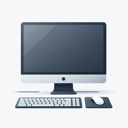 Desktop computer with keyboard, mouse and mouse isolated on white background.のイラスト素材
