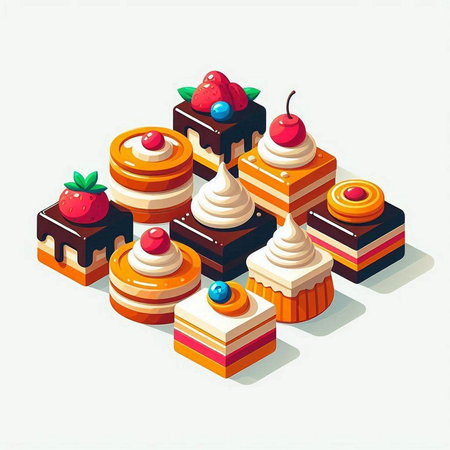 Cake 3D isometric illustration. Sweet dessert. Vector illustration.のイラスト素材