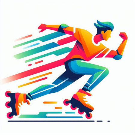 Roller skating. Vector illustration of a man on roller skates.のイラスト素材