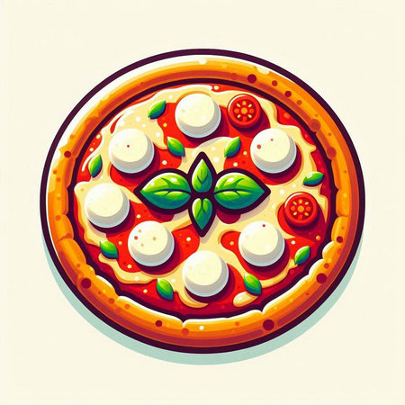 Pizza with mozzarella, tomato and basil. Vector illustrationのイラスト素材