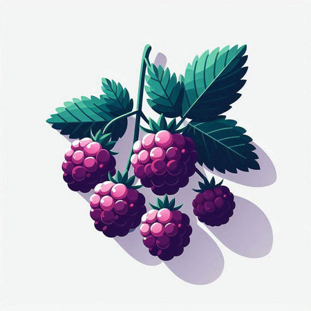 Raspberries with leaves on a white background. Vector illustration.のイラスト素材