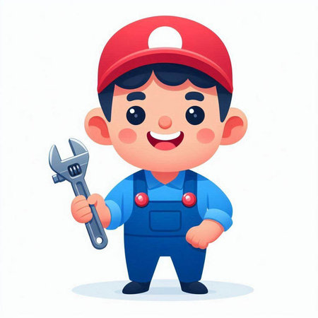 Cartoon character of plumber. Vector illustration isolated on white background.のイラスト素材