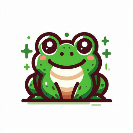 Cute green frog isolated on a white background. Vector illustration.のイラスト素材