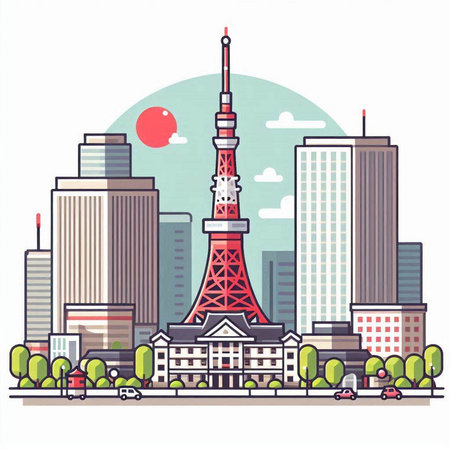 Tokyo, Japan - famous landmark. Vector illustration in flat styleのイラスト素材