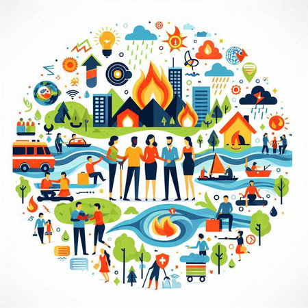 Camping and recreation in the city. Flat design vector illustration.のイラスト素材