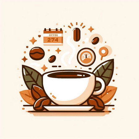 Coffee cup and coffee beans on the white background. Vector illustration.のイラスト素材