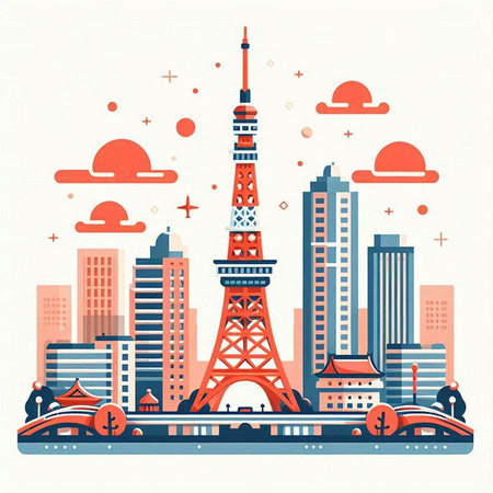 Eiffel tower in Paris, France. Flat style vector illustration.