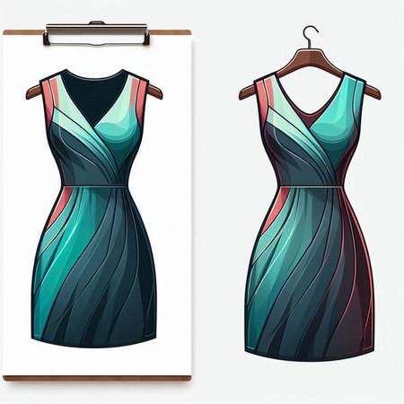 Women's dress on a hanger. Hand drawn sketch. Vector illustration.のイラスト素材