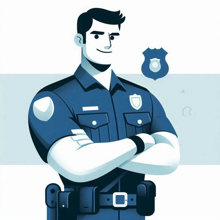 Vector illustration of a police officer standing with his arms crossed and looking at cameraのイラスト素材