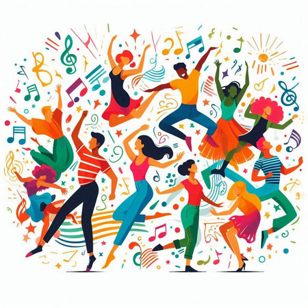 Dancing people. Colorful vector illustration in flat cartoon style.