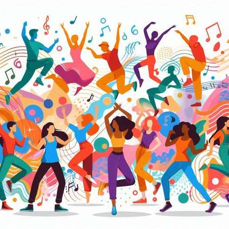 Group of dancing people. Colorful vector illustration in flat style.のイラスト素材