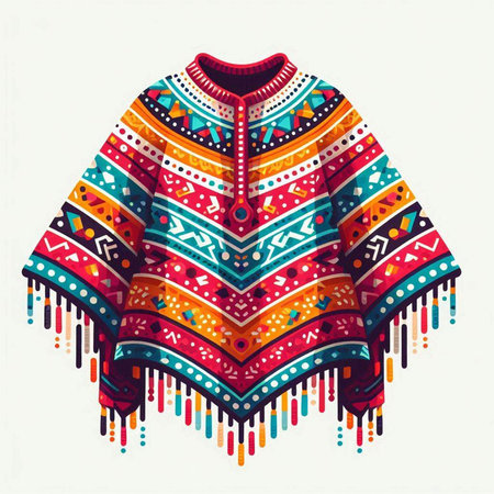 Ethnic knitted poncho. Vector illustration for your design