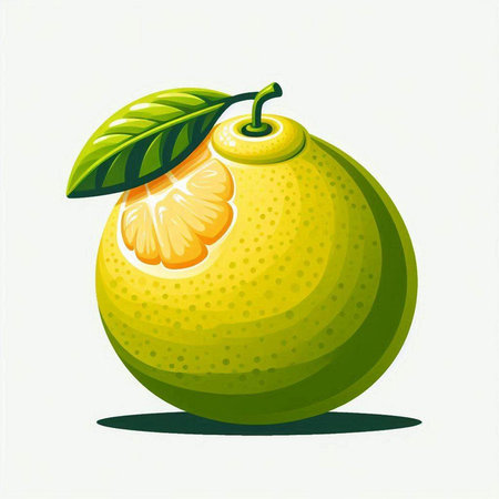 Illustration of a whole fresh orange with green leaves on a white background