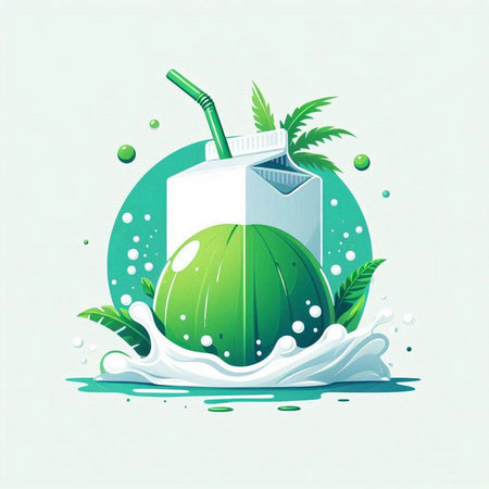 Coconut juice in a glass with a straw. Vector illustration.のイラスト素材