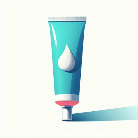Vector illustration of a blue tube of cream with a drop of water