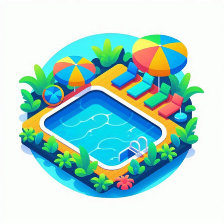 Swimming pool in isometric view. Summer vacation vector illustration.のイラスト素材