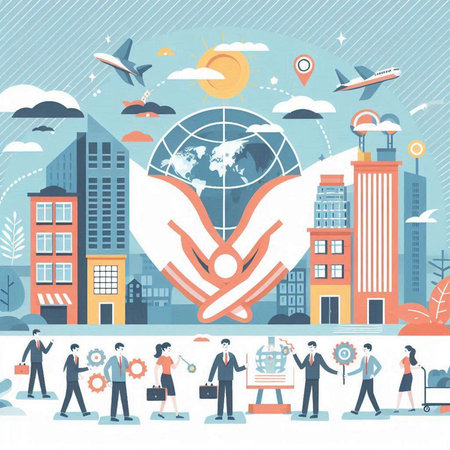 Vector illustration of business people around the world. Flat design style.