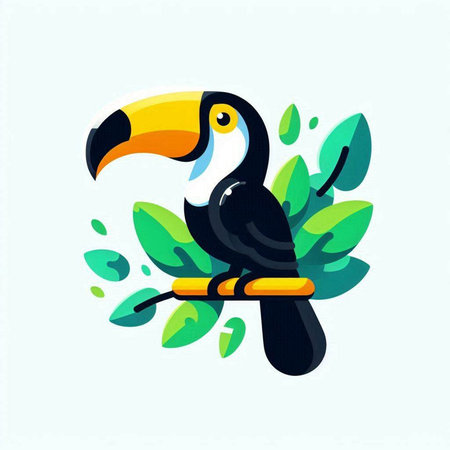 Toucan on a branch with green leaves. Vector illustration.のイラスト素材