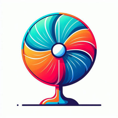 Illustration of a colorful electric fan isolated on a white background.