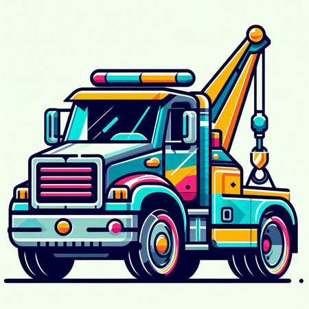 Truck with crane. Vector illustration isolated on a white background.のイラスト素材