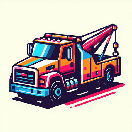 Illustration of a truck with a crane on a white background.のイラスト素材