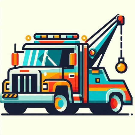 Vector illustration of a tow truck with a crane. Flat style.のイラスト素材