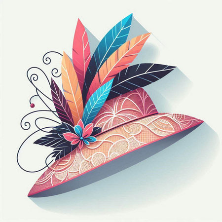 Beautiful hat with feathers on a white background. Vector illustration.のイラスト素材