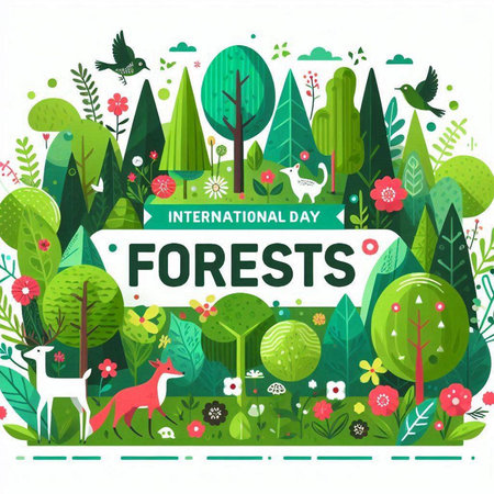 International forest day banner design. Vector illustration in flat cartoon style.のイラスト素材