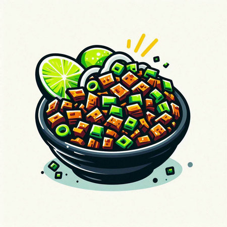 Bowl of spicy Tofu salad with lime, vector illustrationのイラスト素材