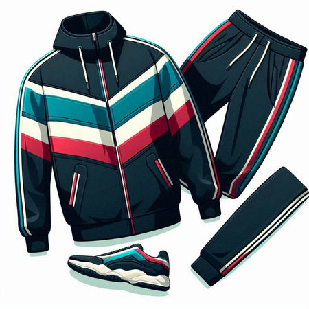 Sportswear. Vector illustration of a sports jacket, shorts and sneakers.のイラスト素材
