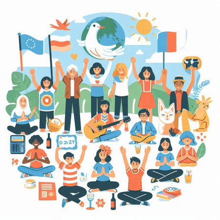 International Day of Peace concept. Vector illustration in flat cartoon style.のイラスト素材