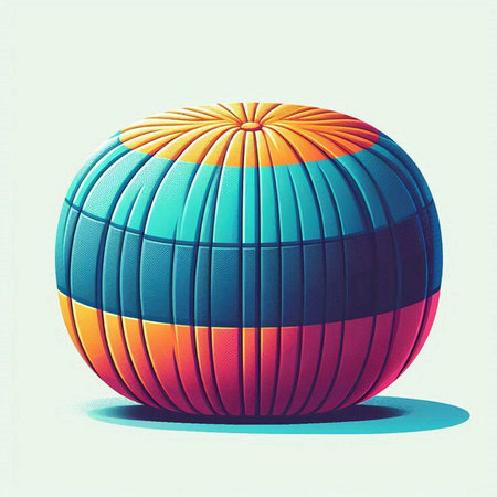 Illustration of a colorful beach ball on a light blue background.