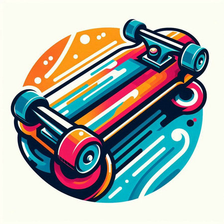 Skateboard wheel on colorful background. Vector illustration in retro style.のイラスト素材