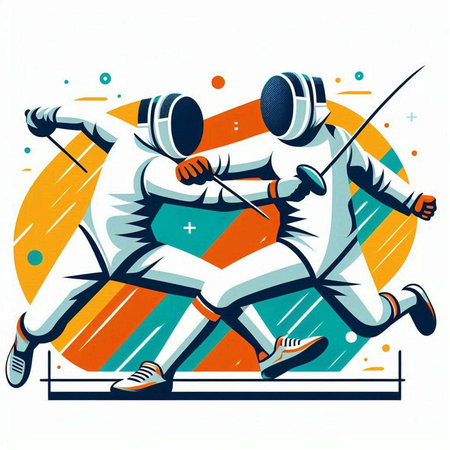 Fencing. Sportswoman with fencing equipment. Vector illustration.のイラスト素材
