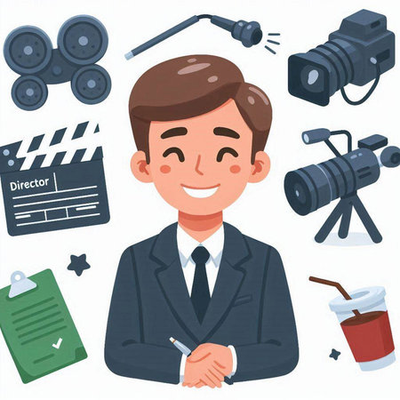 Vector illustration of a man in a business suit and tie with a camera.のイラスト素材