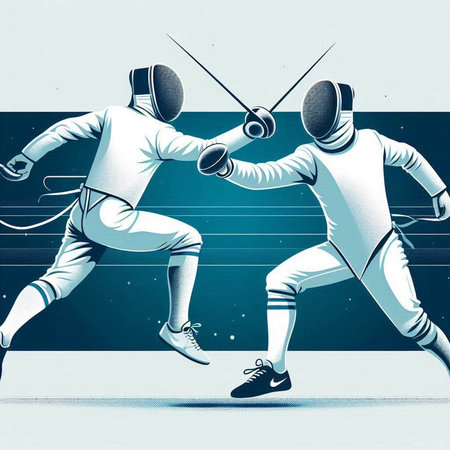 Fencing. Fencing duel. Sport illustration. Vintage style.のイラスト素材