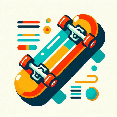 Skateboard on colorful background. Vector illustration in flat style.のイラスト素材