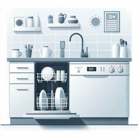 Kitchen interior with furniture and equipment. Vector illustration. Eps 10.のイラスト素材