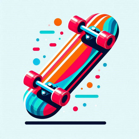 Skateboard vector illustration in retro style. Colorful skateboard icon.のイラスト素材