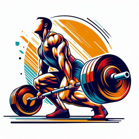 Bodybuilder lifting a barbell. Vector illustration of a muscular man lifting a barbell.のイラスト素材