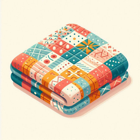 Folded colorful blanket. Vector illustration in retro style. Isolated on white background.のイラスト素材