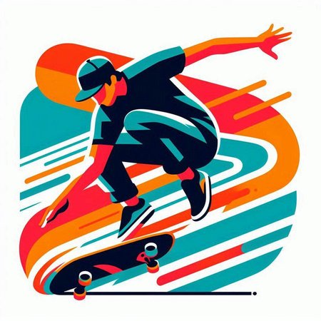 Skateboarder, extreme sport, vector illustration in retro styleのイラスト素材