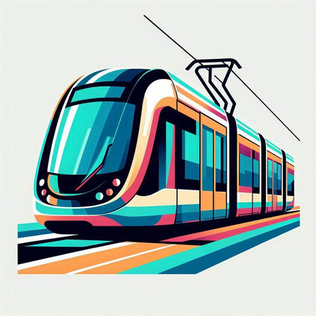Modern tram. Vector illustration of a modern tram on white background.のイラスト素材