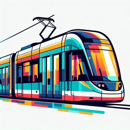 Modern tram in the city. Vector illustration. Clip-art.のイラスト素材