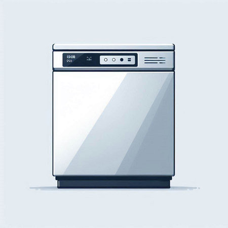 Illustration of a modern washing machine on a light blue background.のイラスト素材